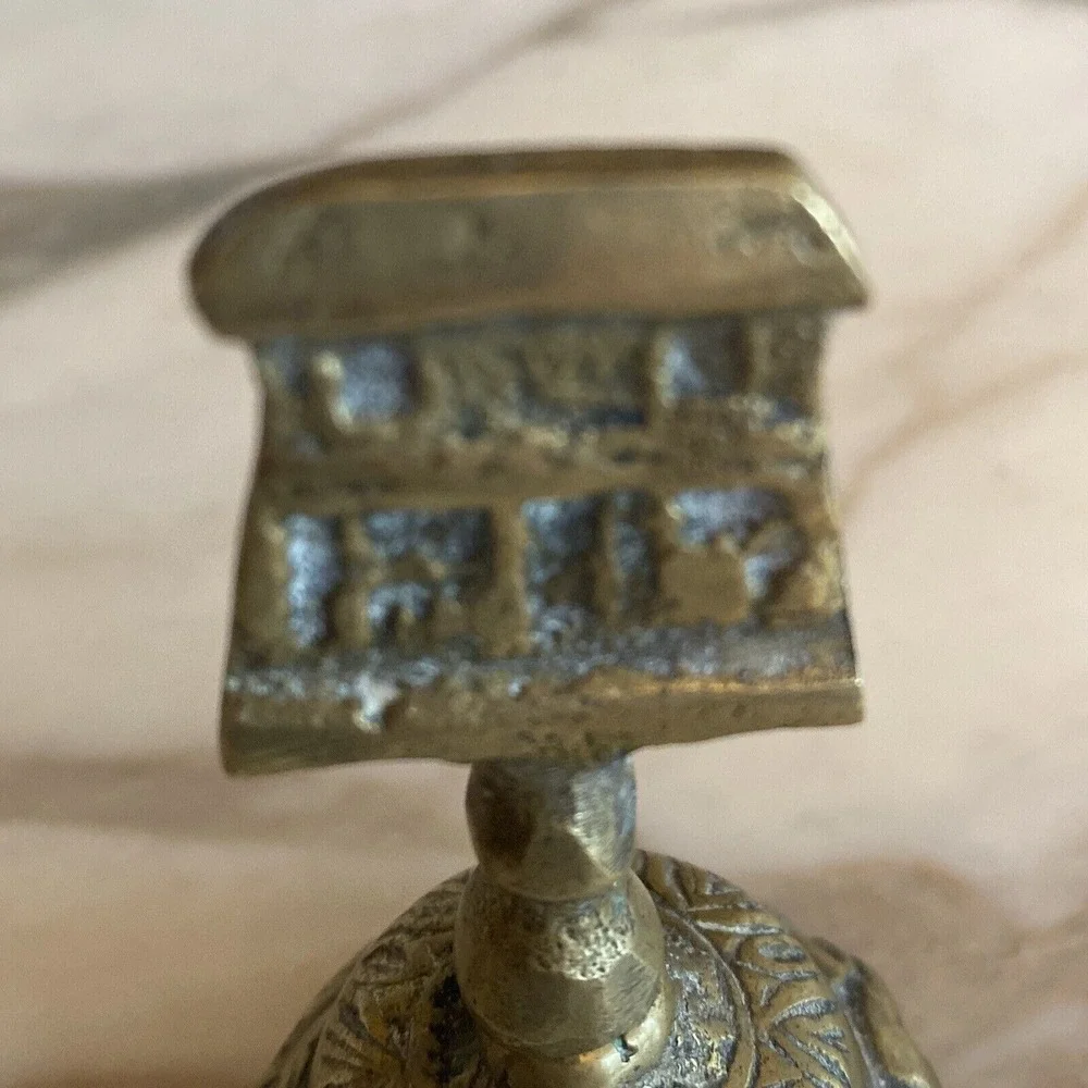 Brass Hand Bell Gold Vintage House Handle Etched Floral Pattern Antique